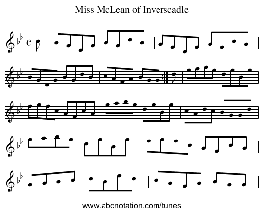 Miss McLean of Inverscadle - staff notation