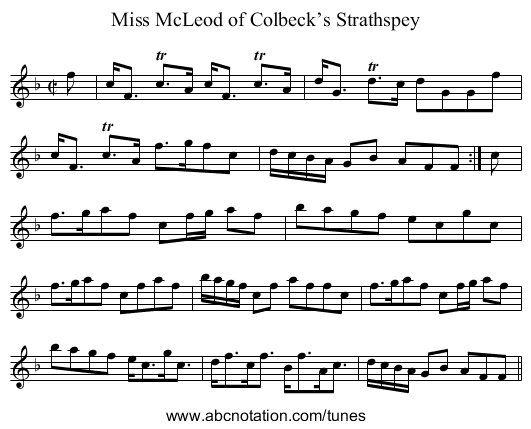 Miss McLeod of Colbeck’s Strathspey - staff notation