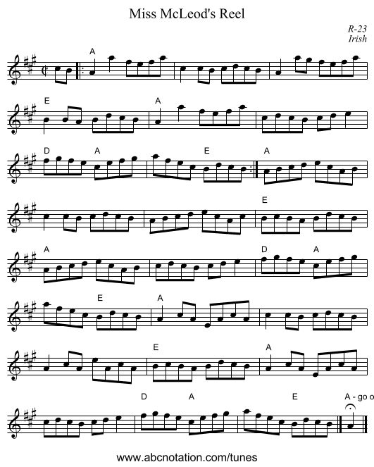 Miss McLeod's Reel - staff notation