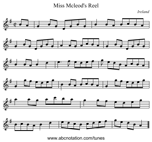 Miss Mcleod's Reel - staff notation