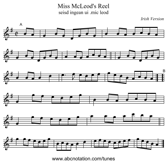 Miss McLeod's Reel - staff notation