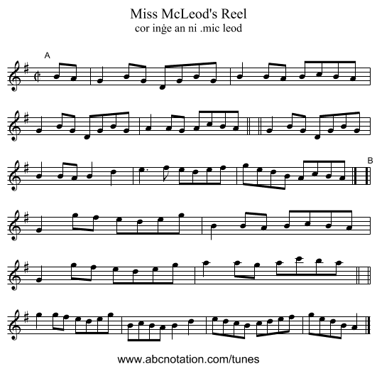 Miss McLeod's Reel - staff notation