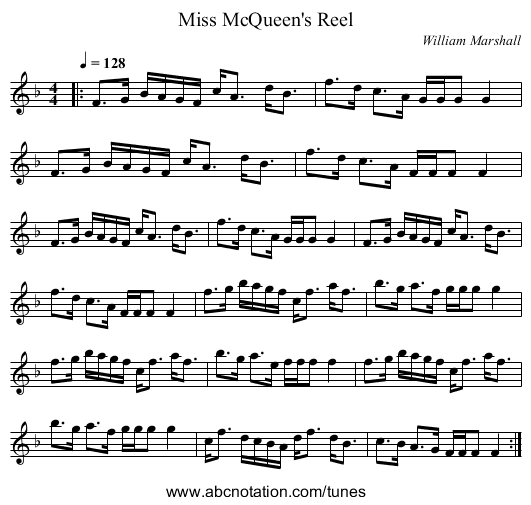 Miss McQueen's Reel - staff notation