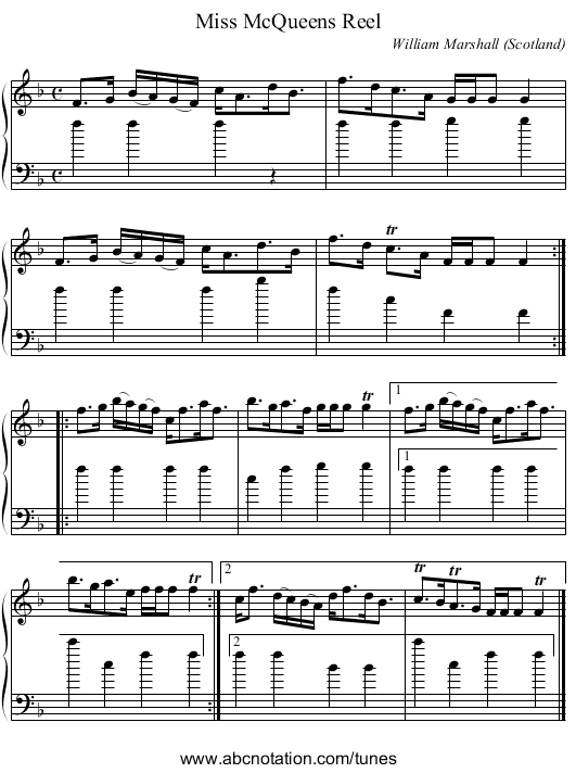 Miss McQueens Reel - staff notation