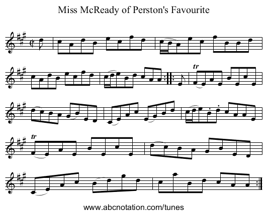 Miss McReady of Perston's Favourite - staff notation