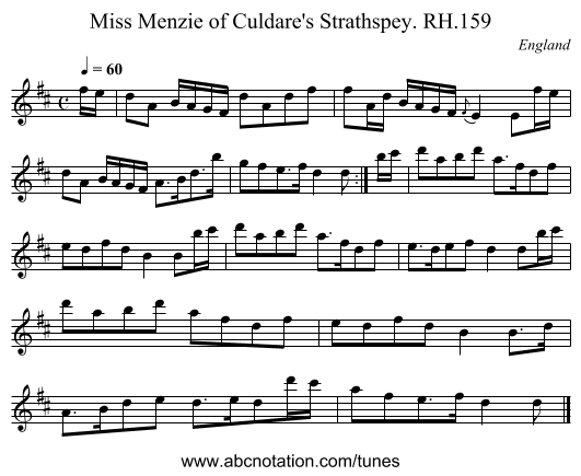 Miss Menzie of Culdare's Strathspey. RH.159 - staff notation