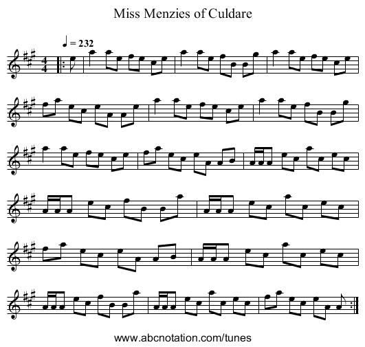 Miss Menzies of Culdare - staff notation