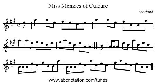 Miss Menzies of Culdare - staff notation