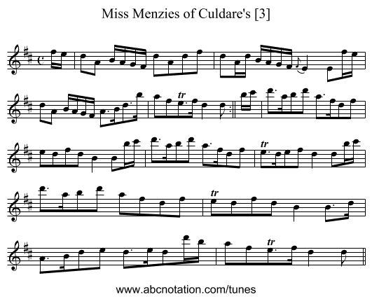 Miss Menzies of Culdare's [3] - staff notation