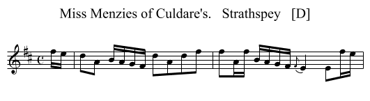 Miss Menzies of Culdare's.   Strathspey   [D] - staff notation