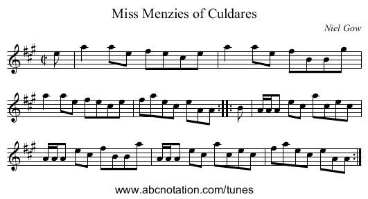 Miss Menzies of Culdares - staff notation