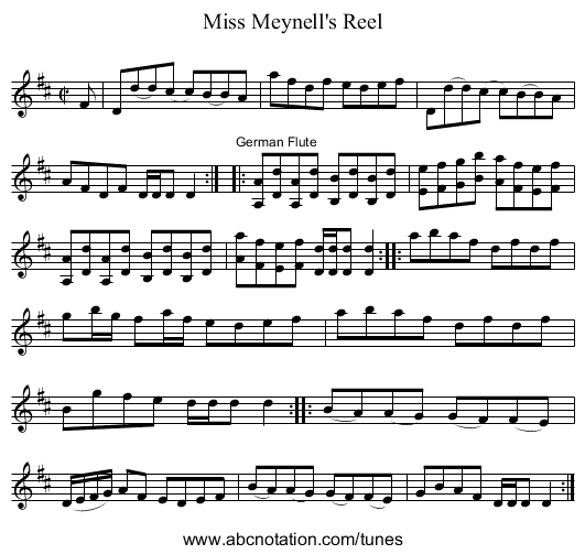 Miss Meynell's Reel - staff notation