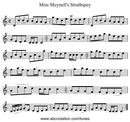 Miss Meynell's Strathspey - staff notation