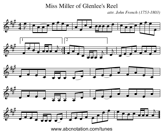Miss Miller of Glenlee's Reel - staff notation