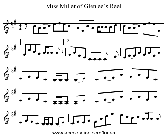 Miss Miller of Glenlee’s Reel - staff notation