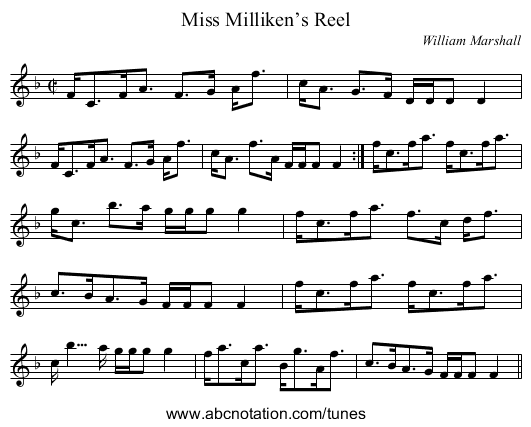 Miss Milliken’s Reel - staff notation