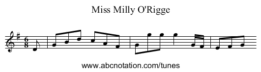 Miss Milly O'Rigge - staff notation
