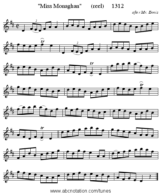 Miss Monaghan      (reel)     1312 - staff notation