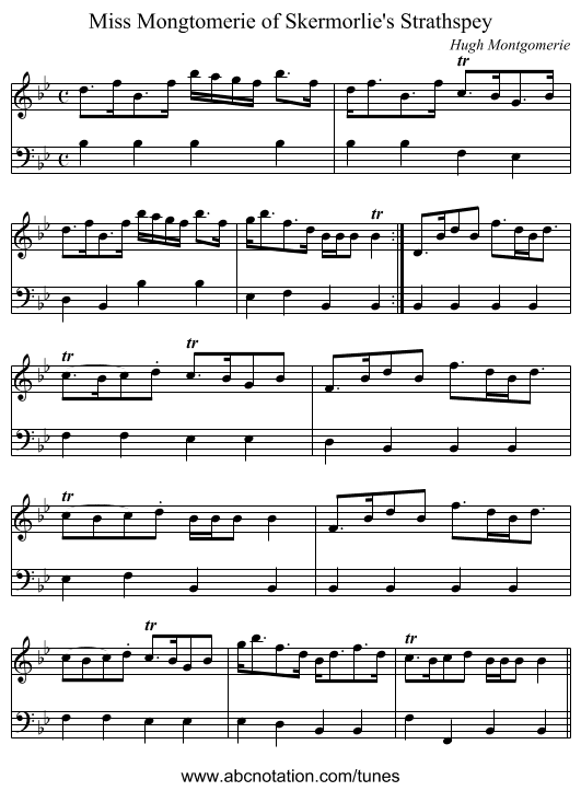 Miss Mongtomerie of Skermorlie's Strathspey - staff notation