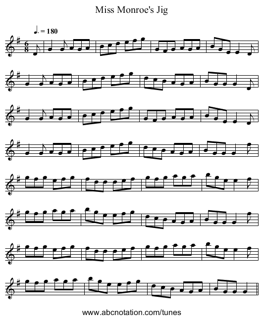 Miss Monroe's Jig - staff notation