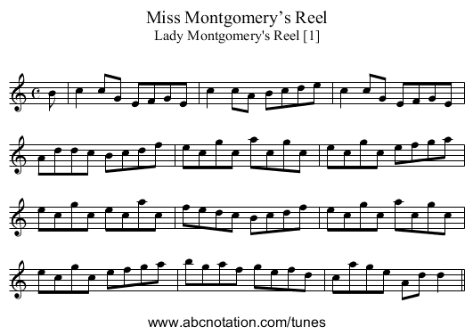 Miss Montgomery’s Reel - staff notation