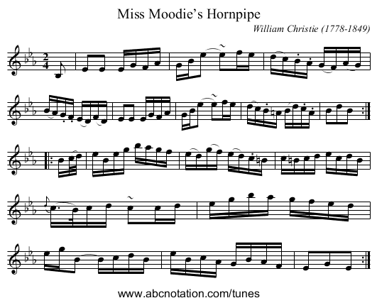 Miss Moodie’s Hornpipe - staff notation