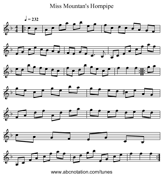 Miss Mountan's Hornpipe - staff notation