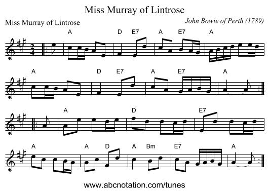 Miss Murray of Lintrose - staff notation