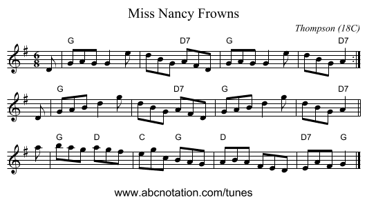 Miss Nancy Frowns - staff notation