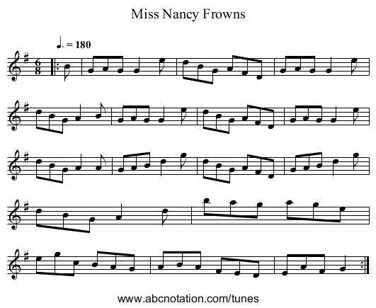 Miss Nancy Frowns - staff notation