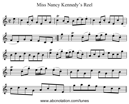 Miss Nancy Kennedy’s Reel - staff notation