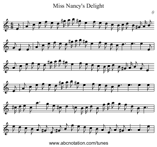 Miss Nancy's Delight - staff notation