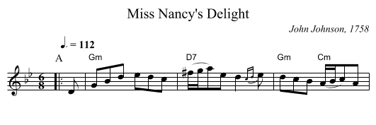 Miss Nancy's Delight - staff notation