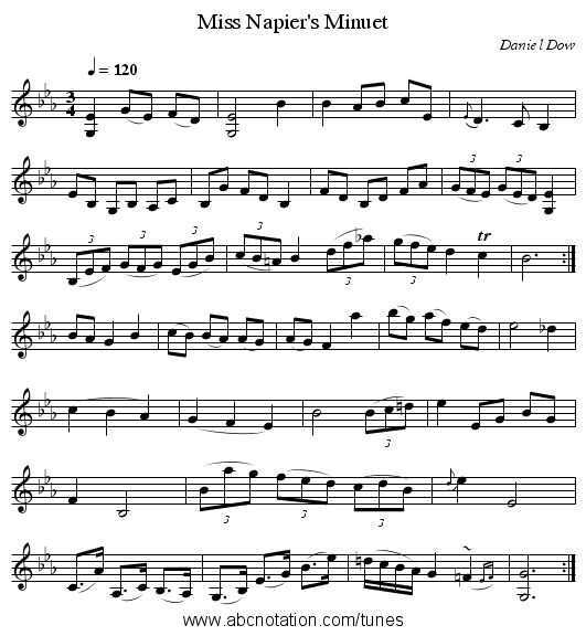 Miss Napier's Minuet - staff notation