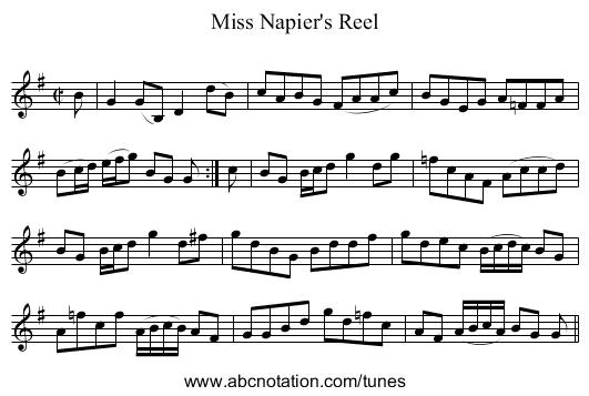 Miss Napier's Reel - staff notation