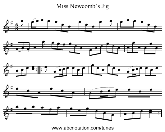 Miss Newcomb’s Jig - staff notation