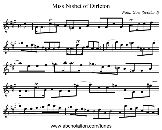Miss Nisbet of Dirleton - staff notation