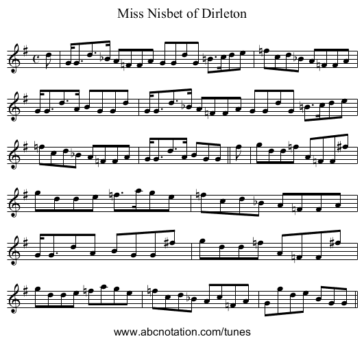 Miss Nisbet of Dirleton - staff notation