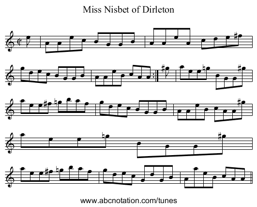 Miss Nisbet of Dirleton - staff notation
