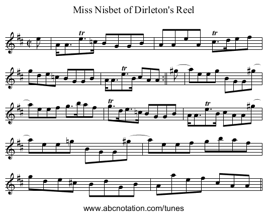 Miss Nisbet of Dirleton's Reel - staff notation
