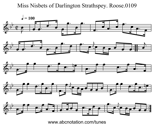 Miss Nisbets of Darlington Strathspey. Roose.0109 - staff notation