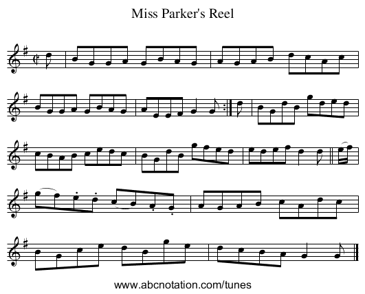 Miss Parker's Reel - staff notation