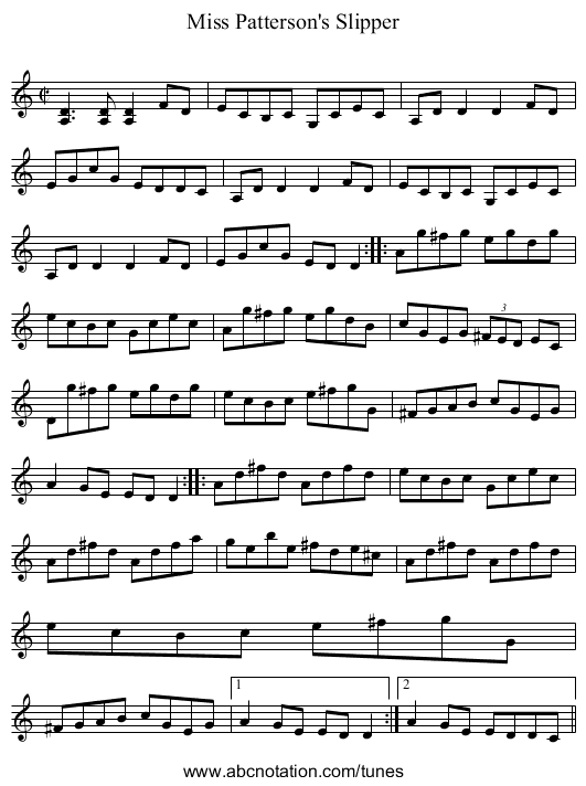 Miss Patterson's Slipper - staff notation