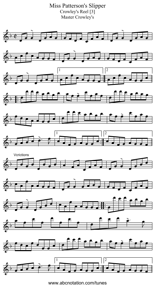 Miss Patterson's Slipper - staff notation
