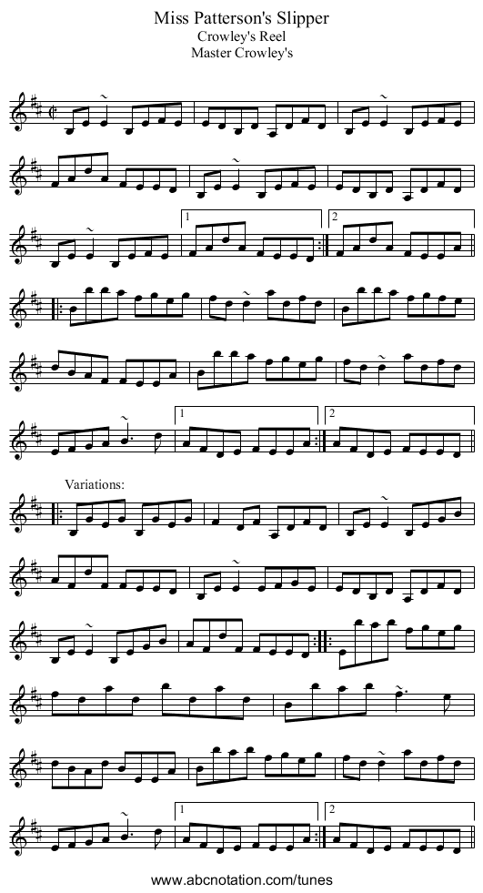 Miss Patterson's Slipper - staff notation