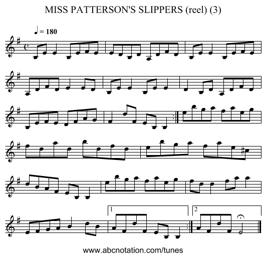 MISS PATTERSON'S SLIPPERS (reel) (3) - staff notation