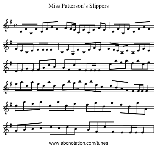 Miss Patterson’s Slippers - staff notation