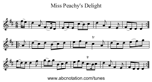 Miss Peachy's Delight - staff notation