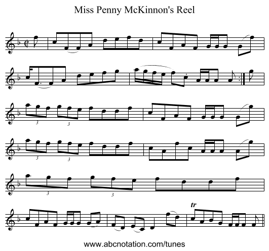 Miss Penny McKinnon's Reel - staff notation