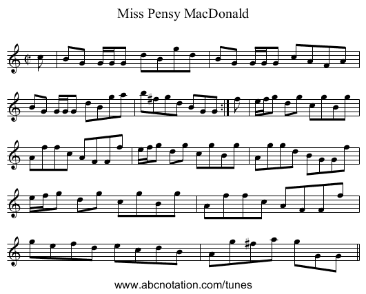Miss Pensy MacDonald - staff notation